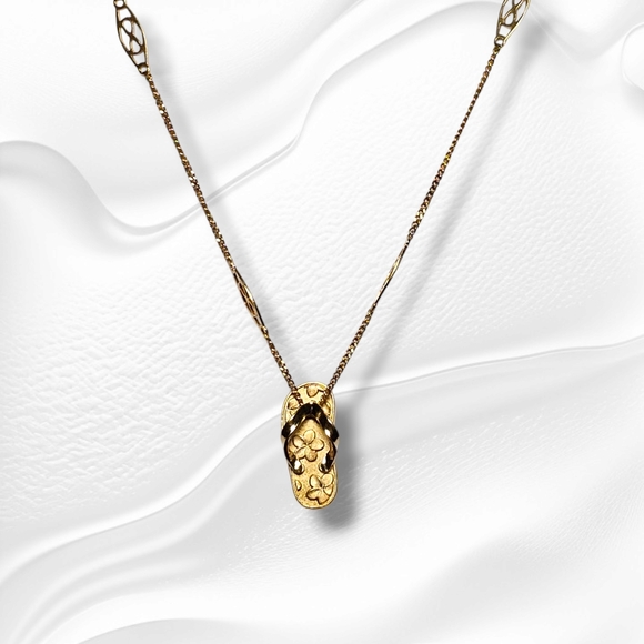 Vintage 14k solid gold slippa flip flop pendant - Picture 2 of 16
